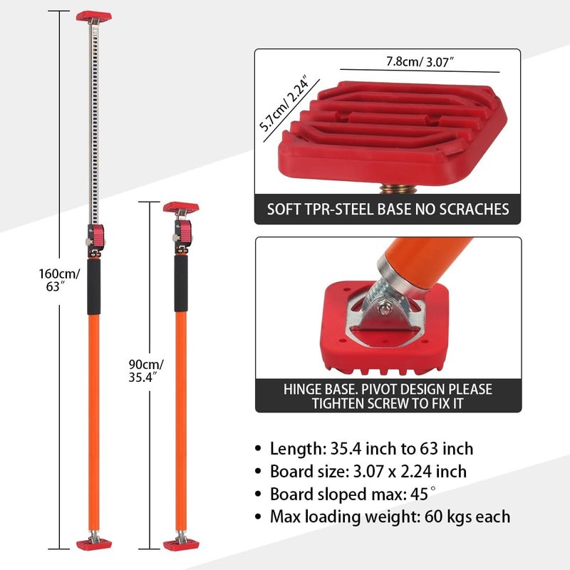 MOETER Adjustable Support Pole, Quick Telescopic Support Rod, Third Hand Tool Supports up to 154 lbs Construction Tools for Ceiling, Cabinet Jacks, Cargo Bars Drywalls (2Pack 35~63INCH) - Image 2